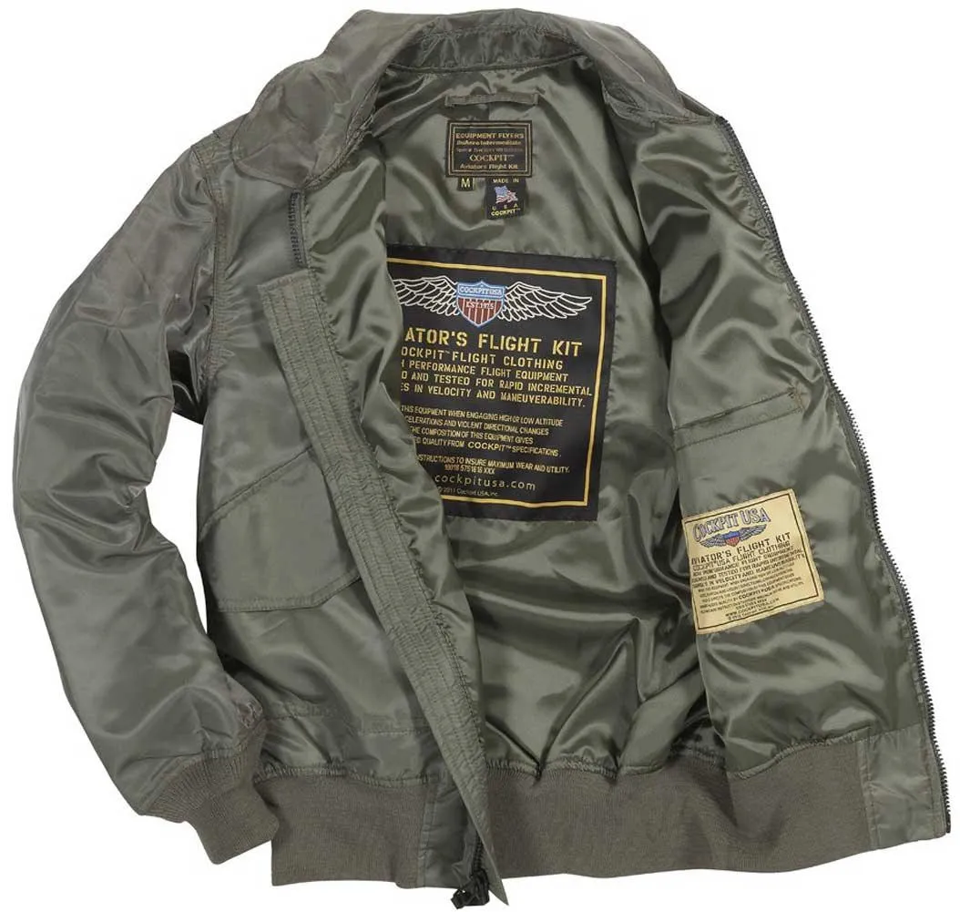 Cockpit USA Mens USN Fighter Weapons Nylon Flight Jacket - Sage