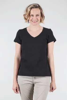 Cotton Slub V-Neck Tee, Black