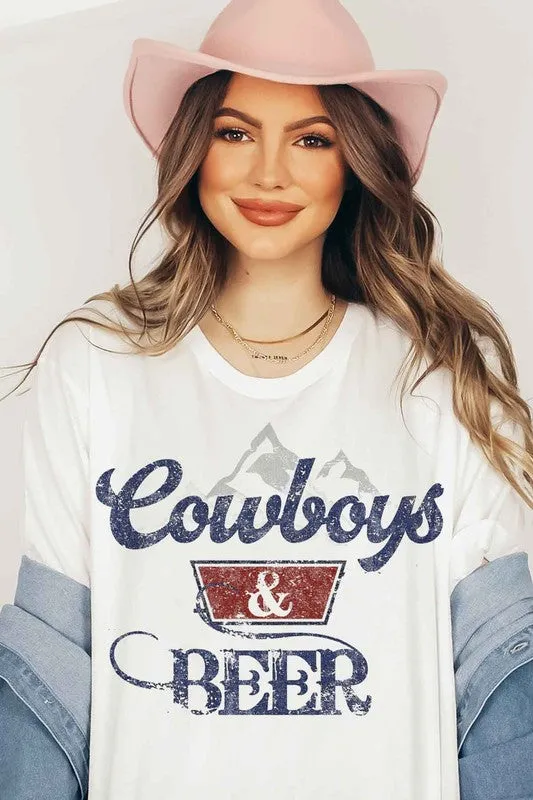 COWBOYS N BEER WESTERN GRAPHIC PLUS SIZE TEE