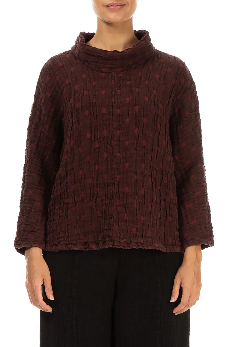 Cowl Neck Merlot Textured Linen Blouse