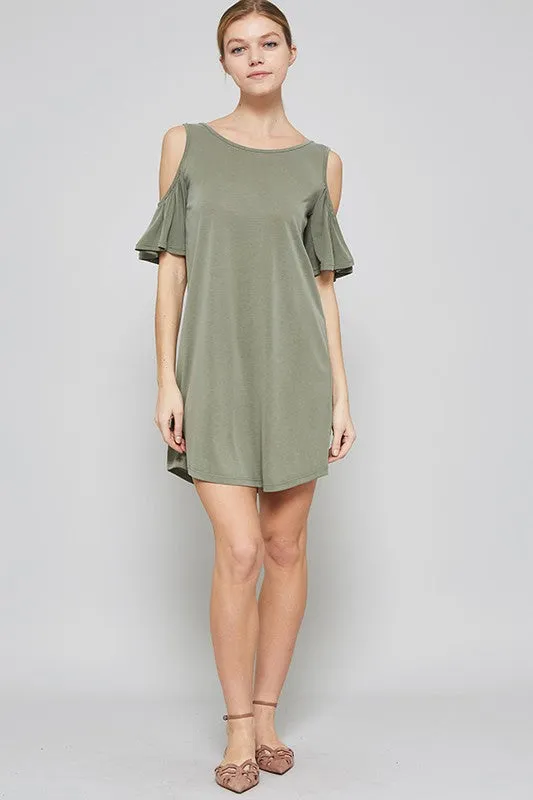 Cutout Modal Dress W/ Ruffled Sleeves