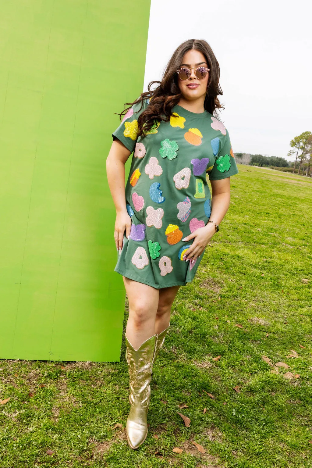 Dark Green Lucky Charm Icon Tee Dress