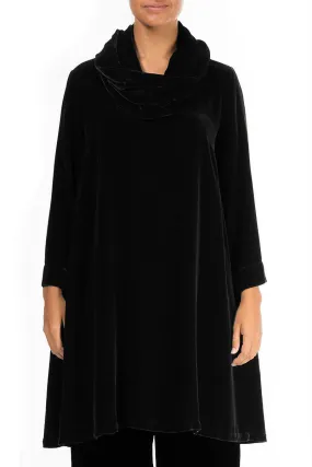 Detachable Neck Black Silk Velvet Tunic