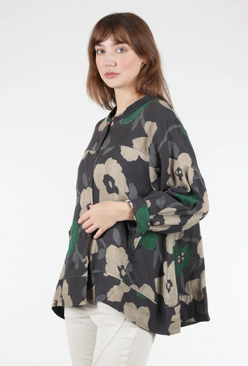 Double Gauze Panel Jacket, Black Floral