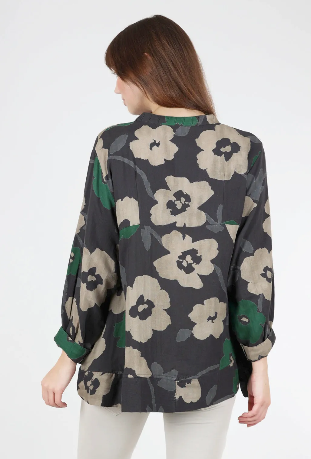 Double Gauze Panel Jacket, Black Floral