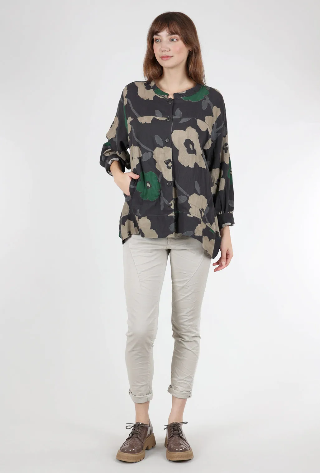 Double Gauze Panel Jacket, Black Floral