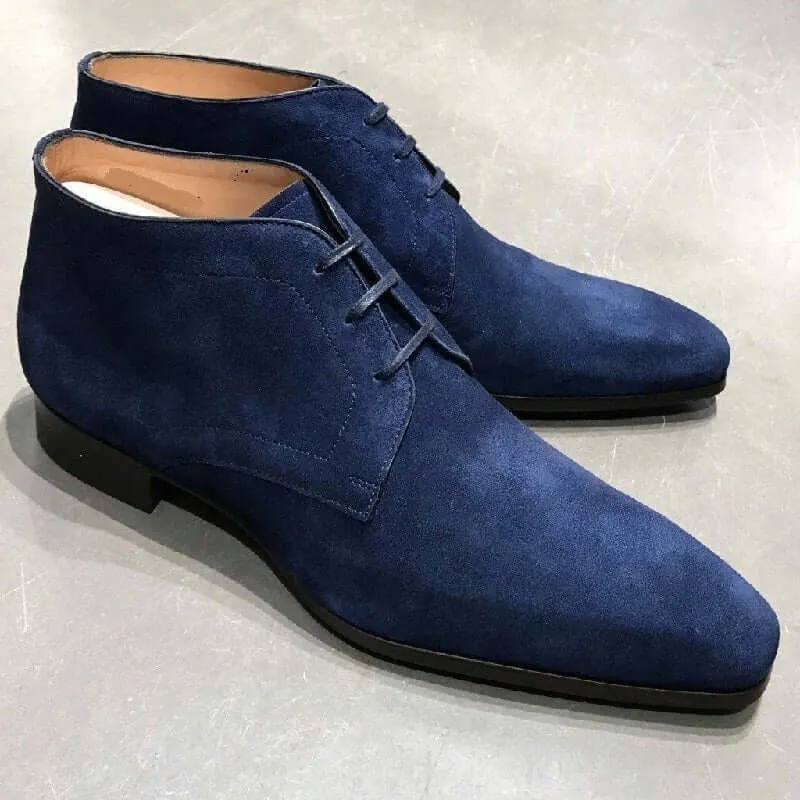 Elegant Handmade Blue Color Suede Boots, Men's Fashion Chukka Lace Up Boots