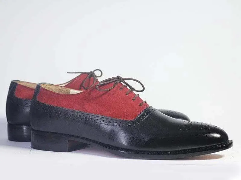 Elegant Handmade Men's Black & Red Wing Tip Brogue Shoes, Men Leather & Suede Designer Shoes