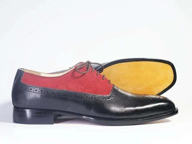 Elegant Handmade Men's Black & Red Wing Tip Brogue Shoes, Men Leather & Suede Designer Shoes