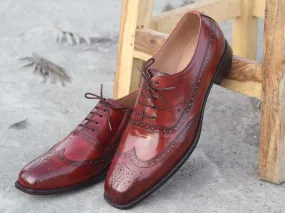 Elegant Handmade Men's Burgundy Wing Tip Brogue Shoes, Men Leather Designer Shoes