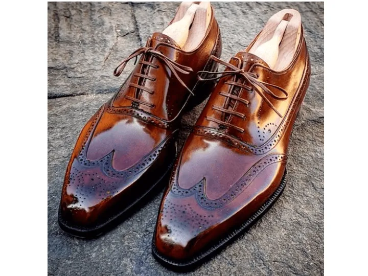 Elegant Men's handmade Wing Tip Brogue Brown Leather Shoes, custom made dress men shoes