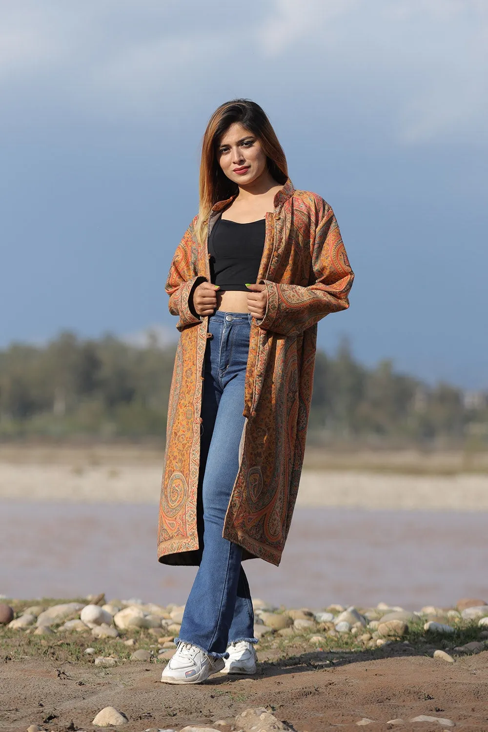 EXOTIC KASHMIRI MUSTARD Colour Kani Jacket Along With New Designer Jaal Pattern