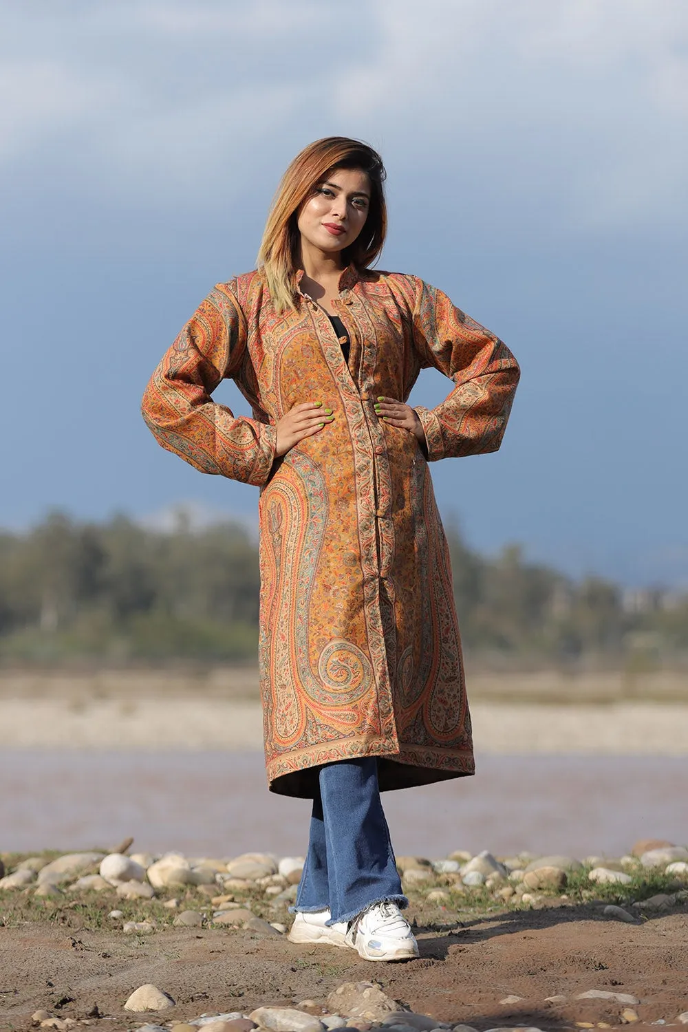 EXOTIC KASHMIRI MUSTARD Colour Kani Jacket Along With New Designer Jaal Pattern