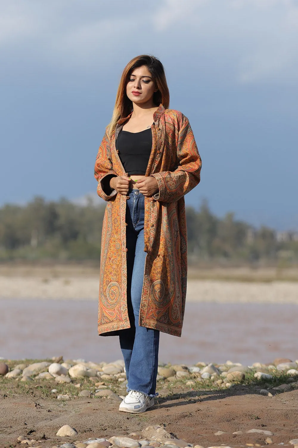 EXOTIC KASHMIRI MUSTARD Colour Kani Jacket Along With New Designer Jaal Pattern