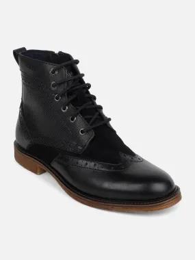 Ezok Black Lace-ups Leather Boot For Men