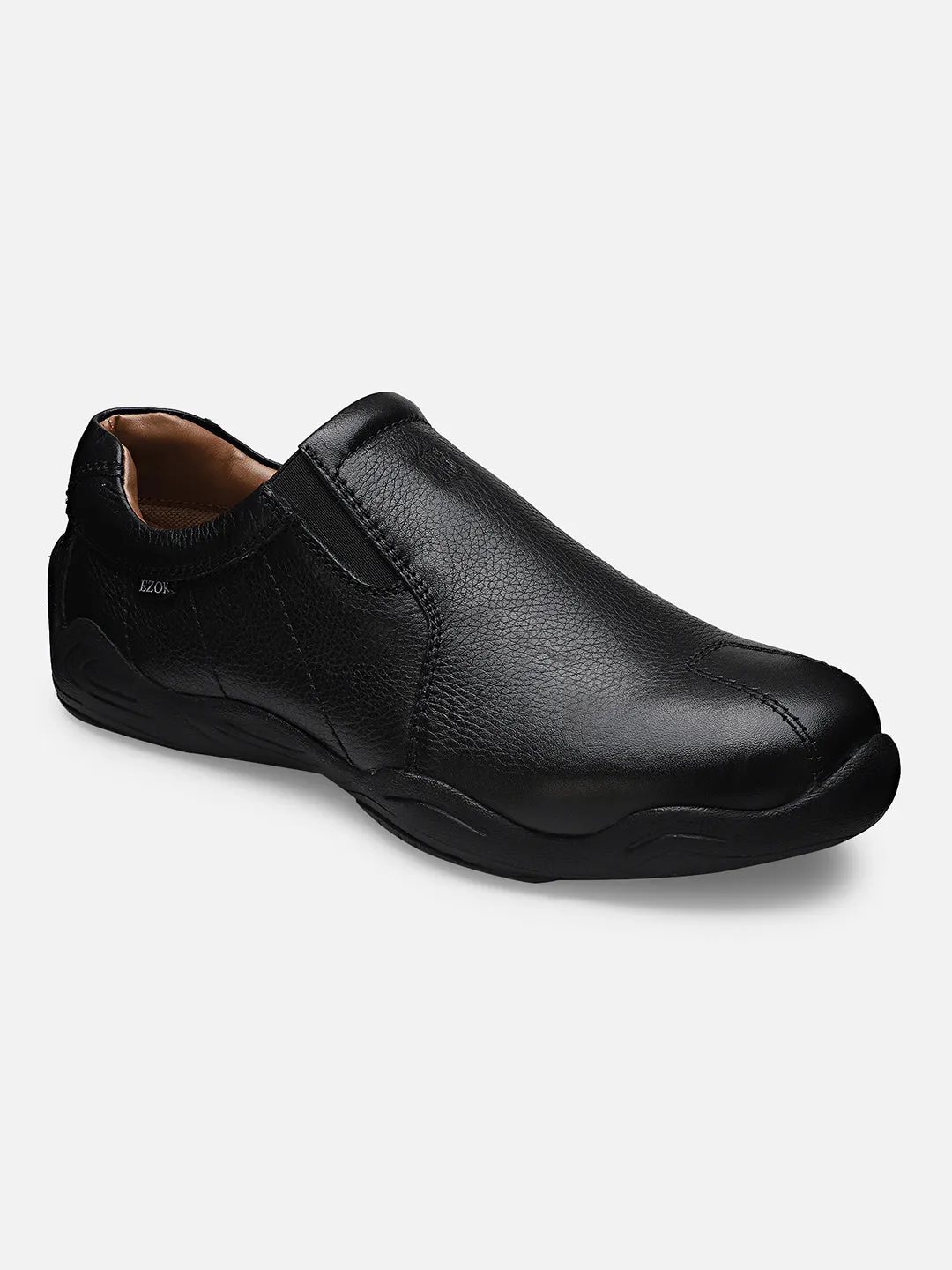 Ezok Men Black Leather Casual Shoes