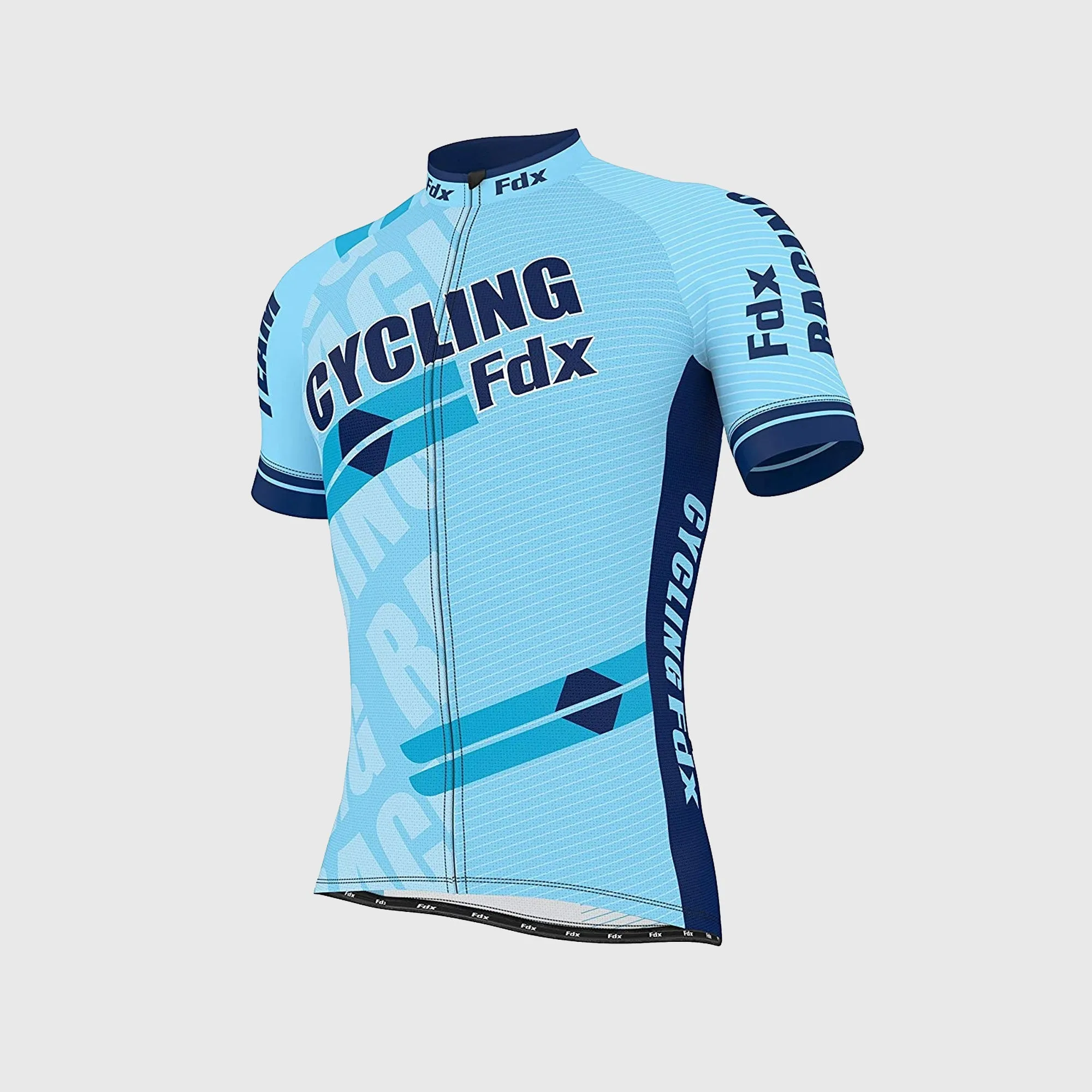 Fdx Men's & Boy's Set Core Blue Short Sleeve Summer Cycling Jersey & Bib Shorts