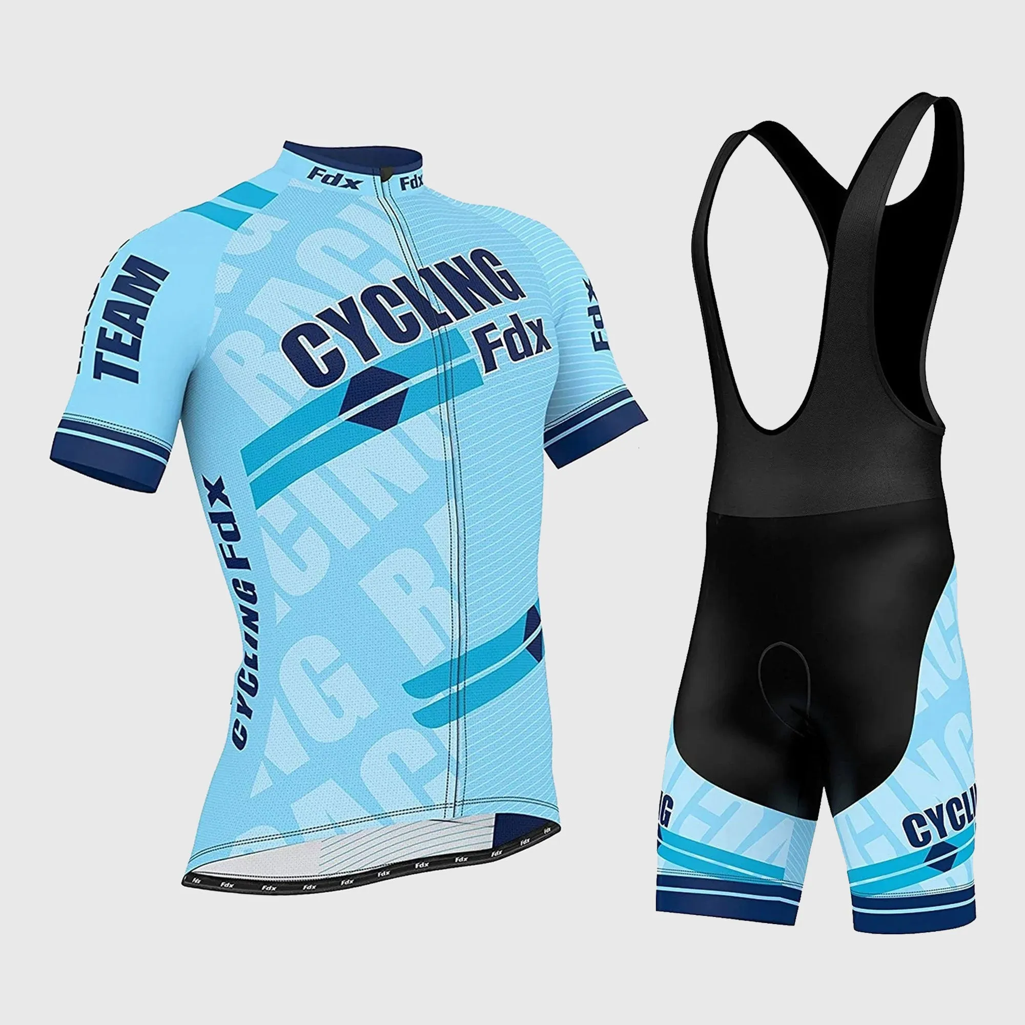 Fdx Men's & Boy's Set Core Blue Short Sleeve Summer Cycling Jersey & Bib Shorts