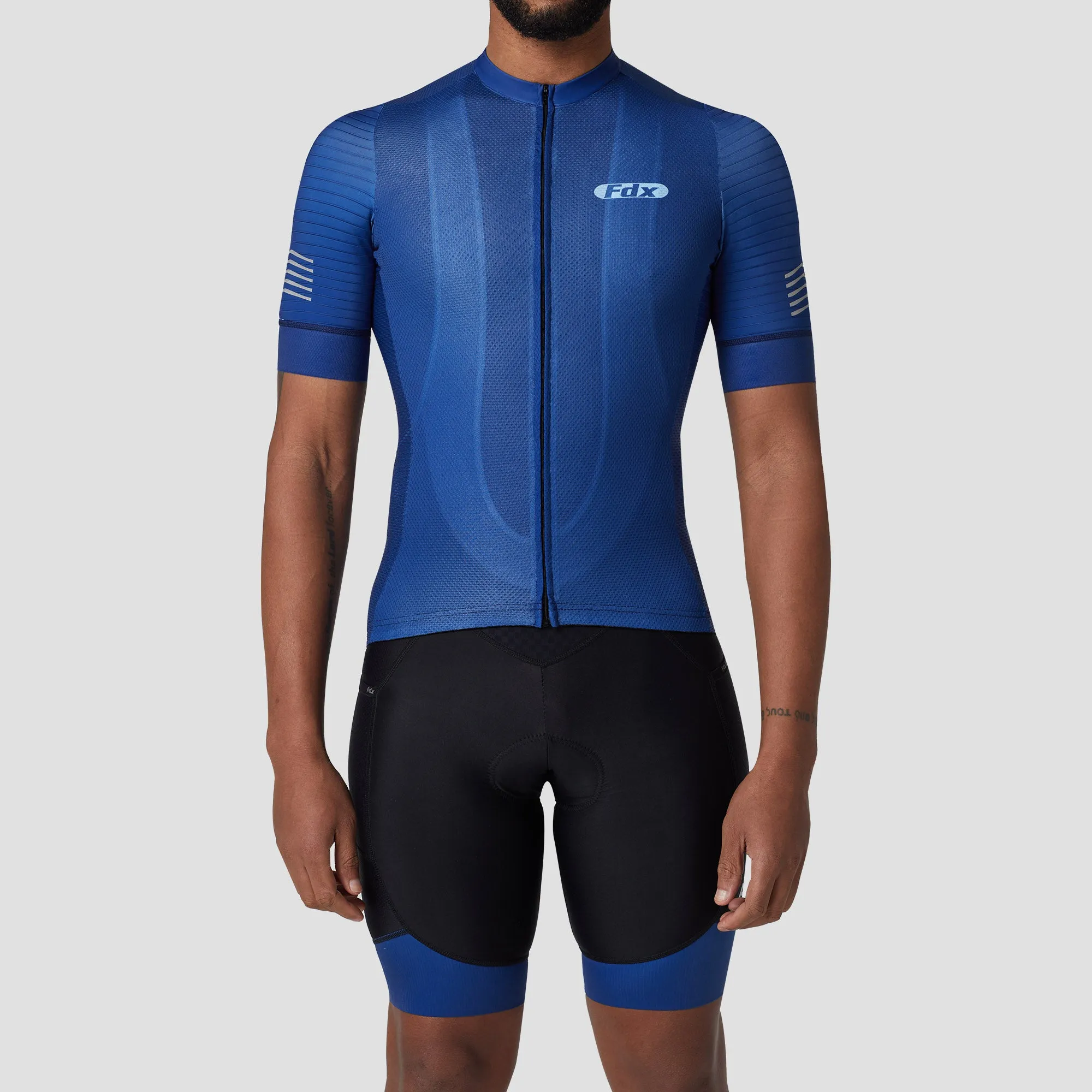 Fdx Men's & Boy's Set Essential Blue Short Sleeve Summer Cycling Jersey & Cargo Bib Shorts