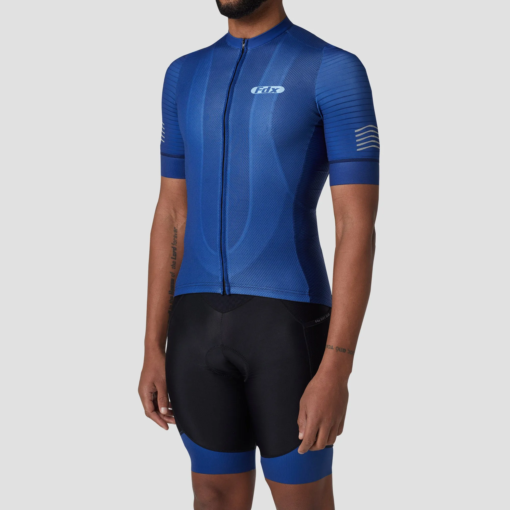 Fdx Men's & Boy's Set Essential Blue Short Sleeve Summer Cycling Jersey & Cargo Bib Shorts