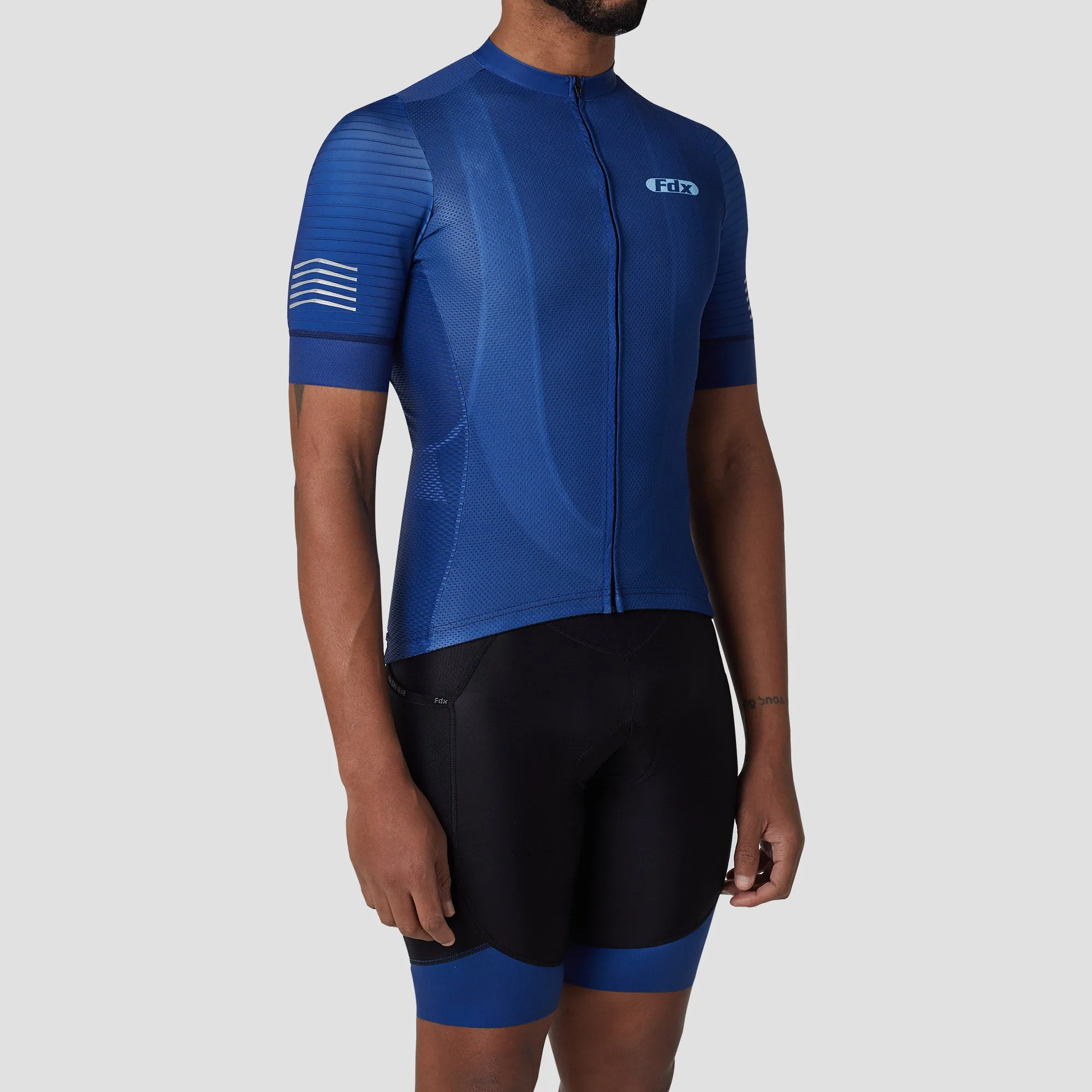 Fdx Men's & Boy's Set Essential Blue Short Sleeve Summer Cycling Jersey & Cargo Bib Shorts