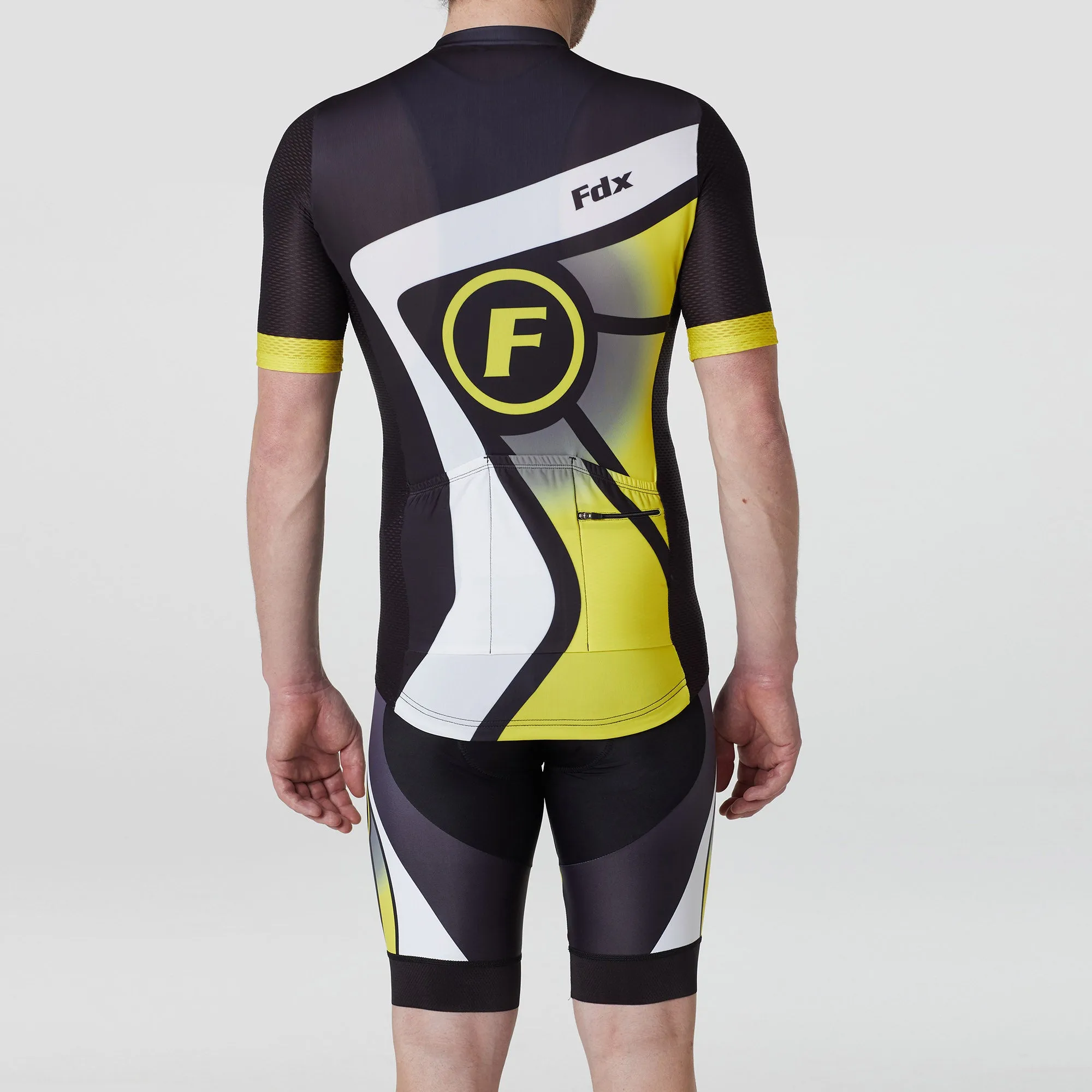 Fdx Men's & Boy's Set Signature Yellow Short Sleeve Summer Cycling Jersey & Bib Shorts