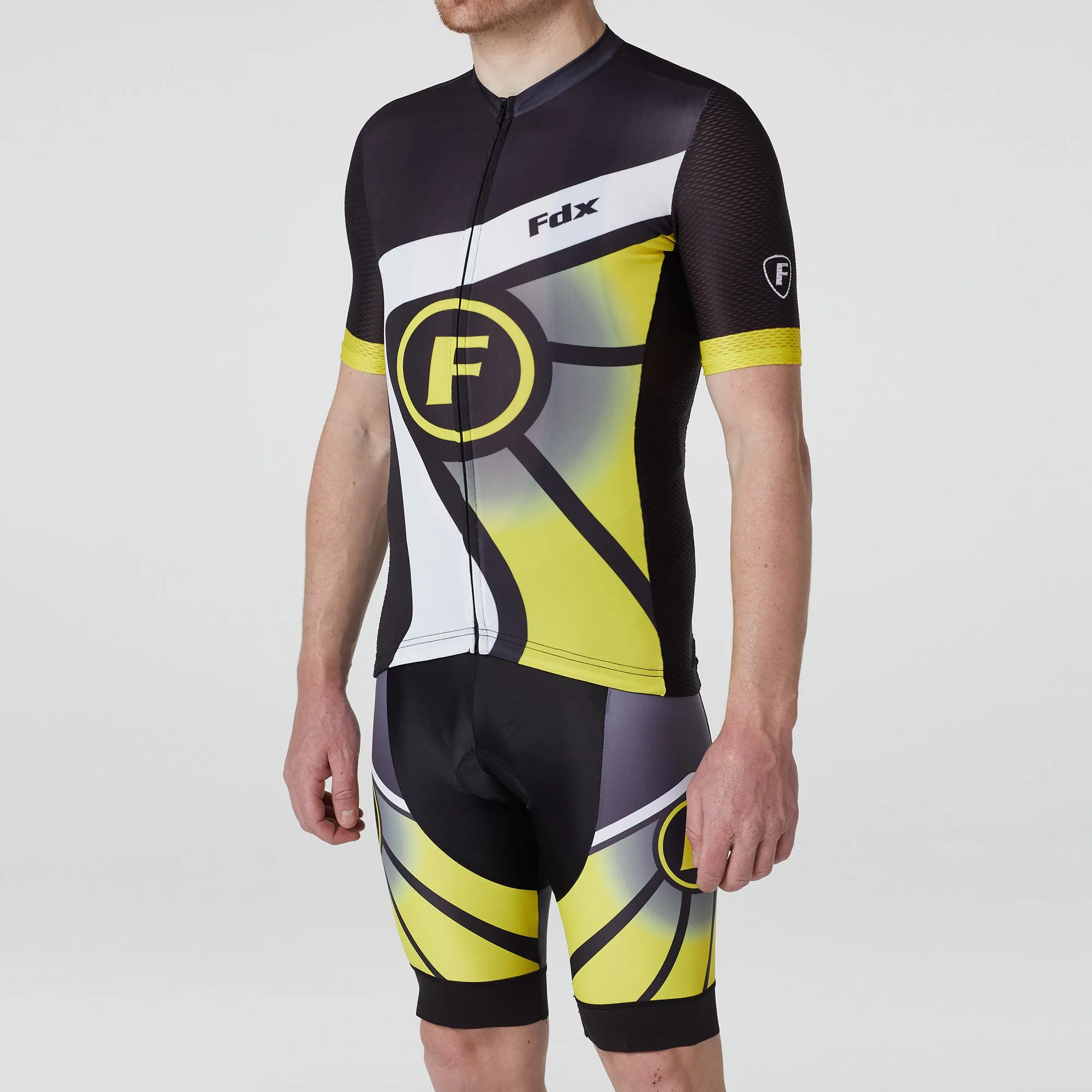 Fdx Men's & Boy's Set Signature Yellow Short Sleeve Summer Cycling Jersey & Bib Shorts