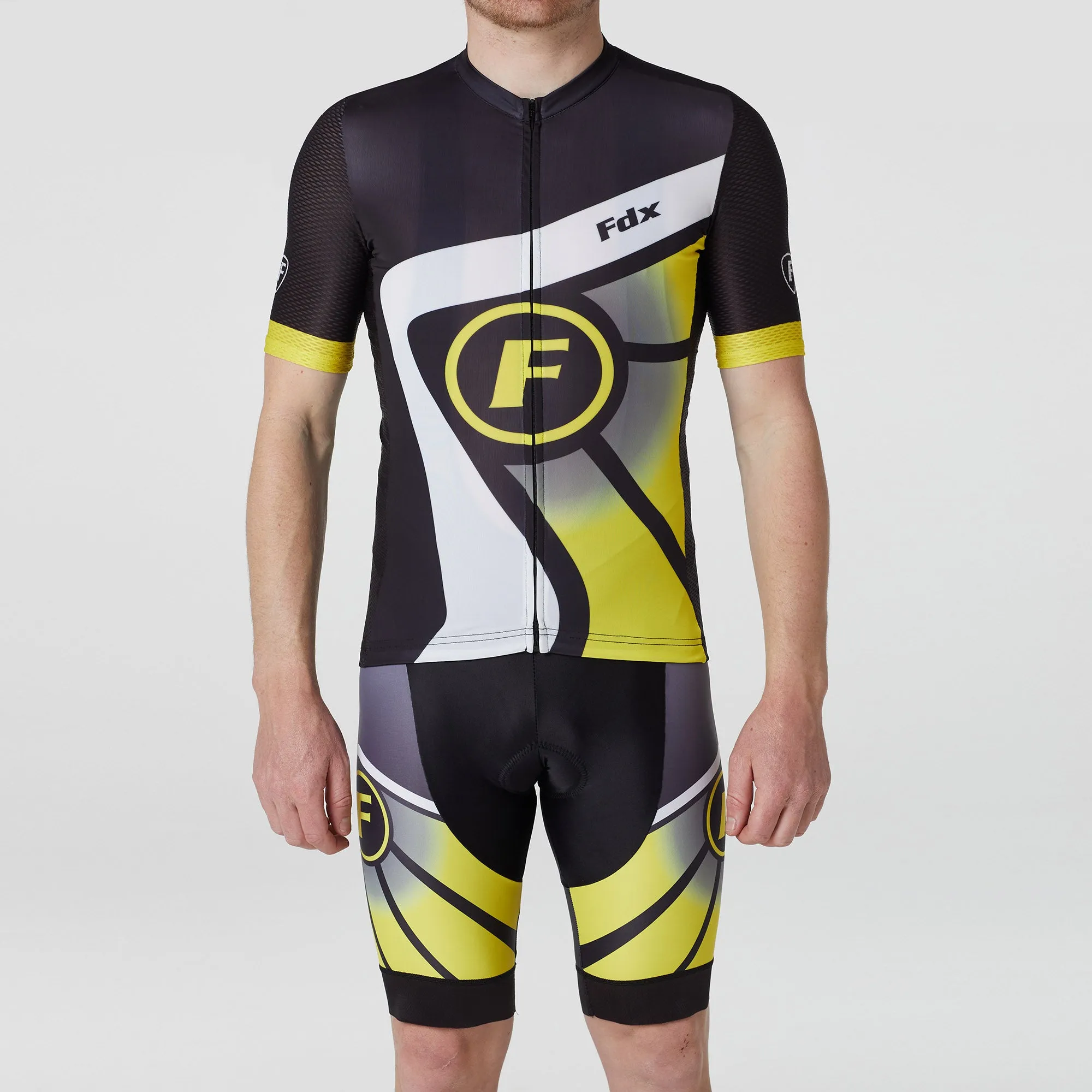 Fdx Men's & Boy's Set Signature Yellow Short Sleeve Summer Cycling Jersey & Bib Shorts