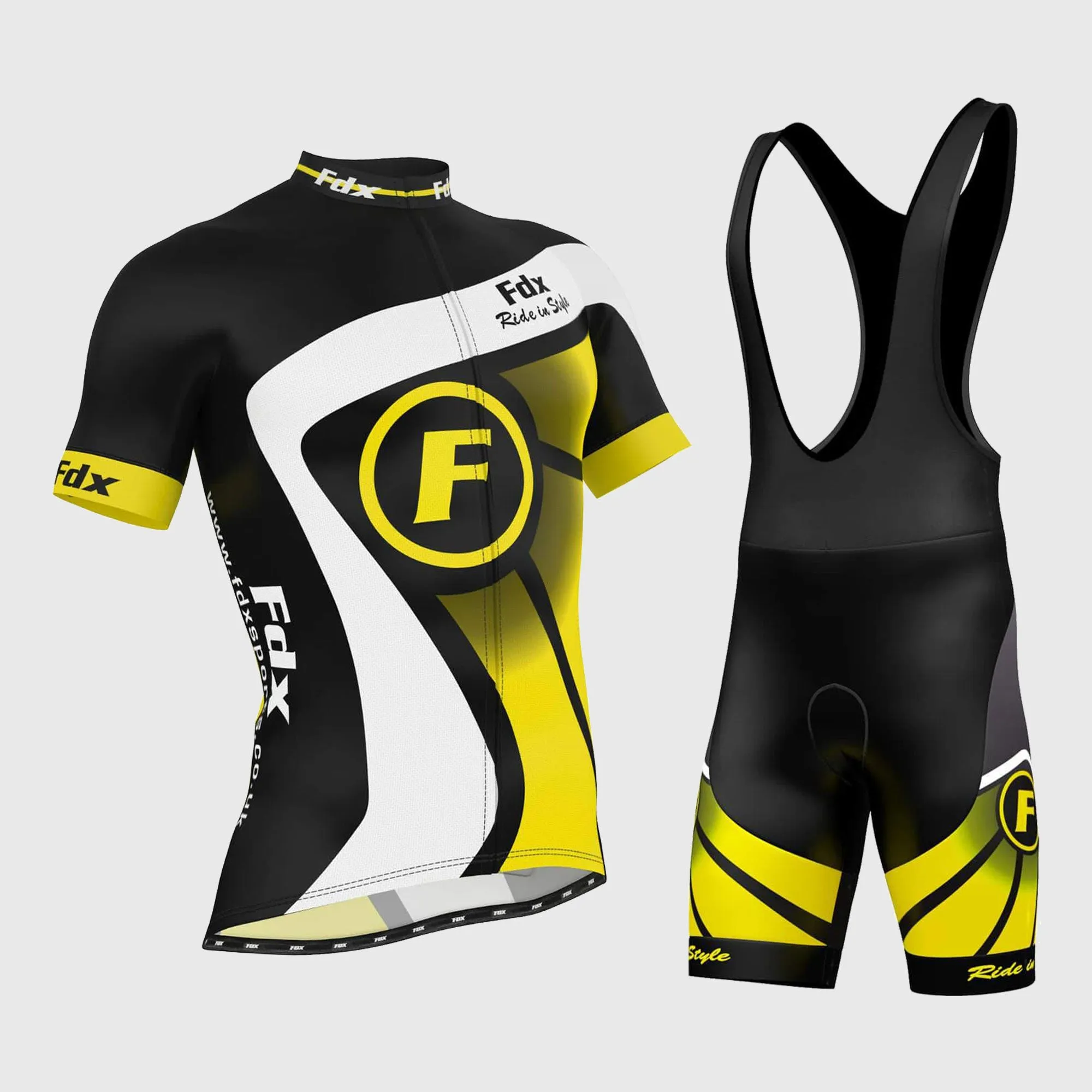 Fdx Men's & Boy's Set Signature Yellow Short Sleeve Summer Cycling Jersey & Bib Shorts