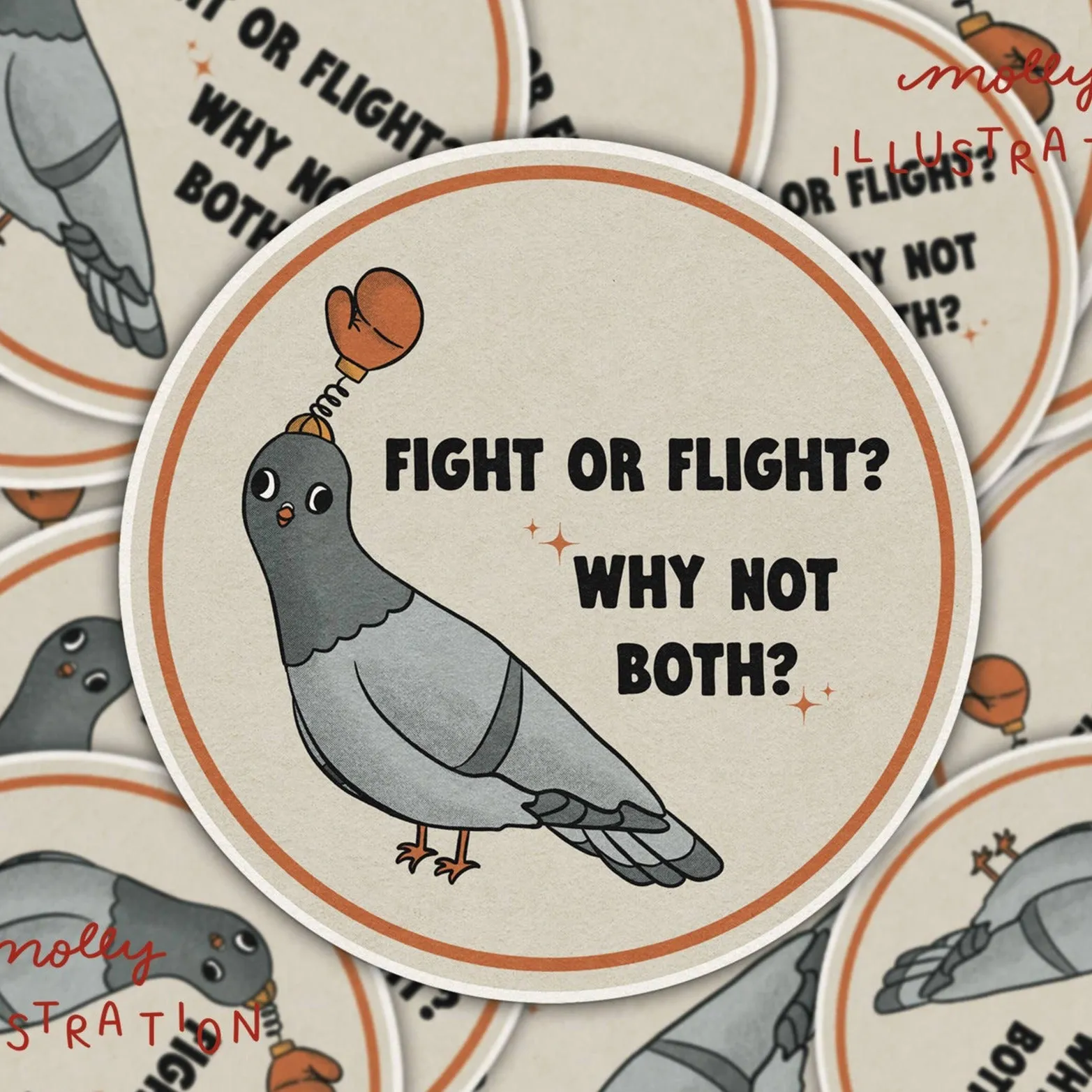 Fight or Flight Funny Pigeon Vinyl Sticker