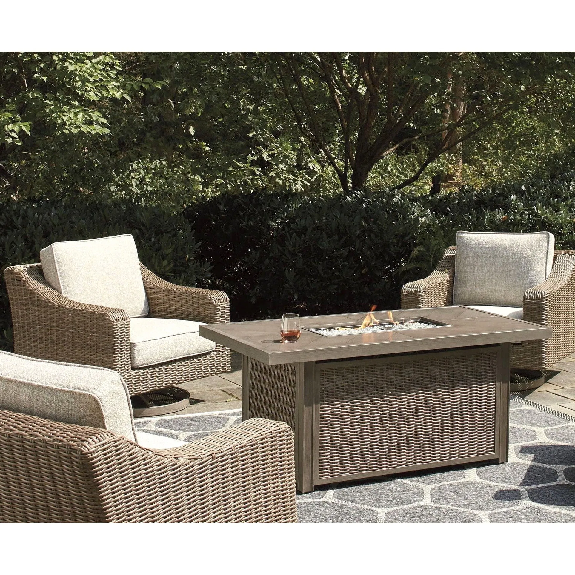 Fire Island Mist 4pc Outdoor Sectional   Firepit Set