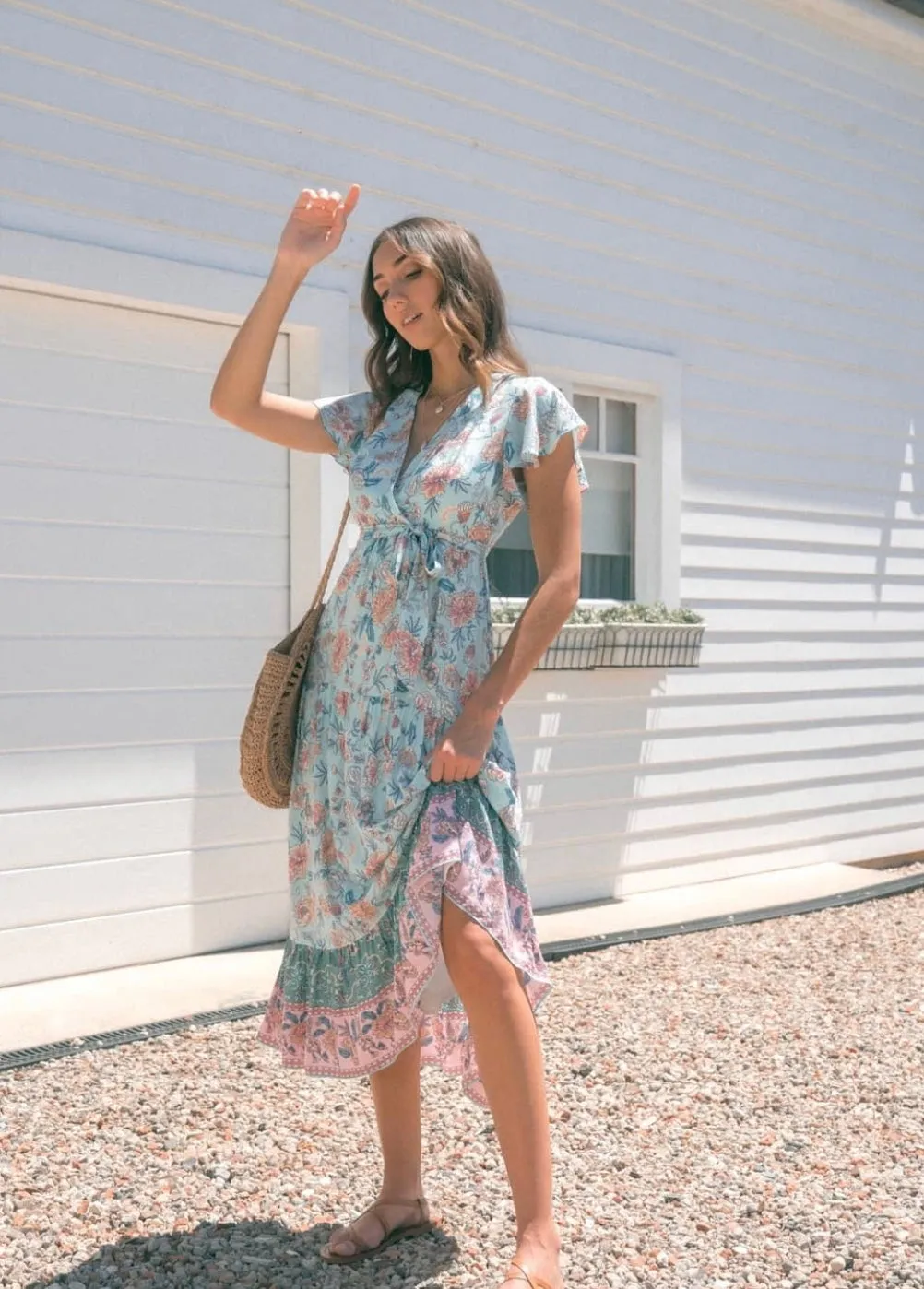 Floral Blues Boho Dress