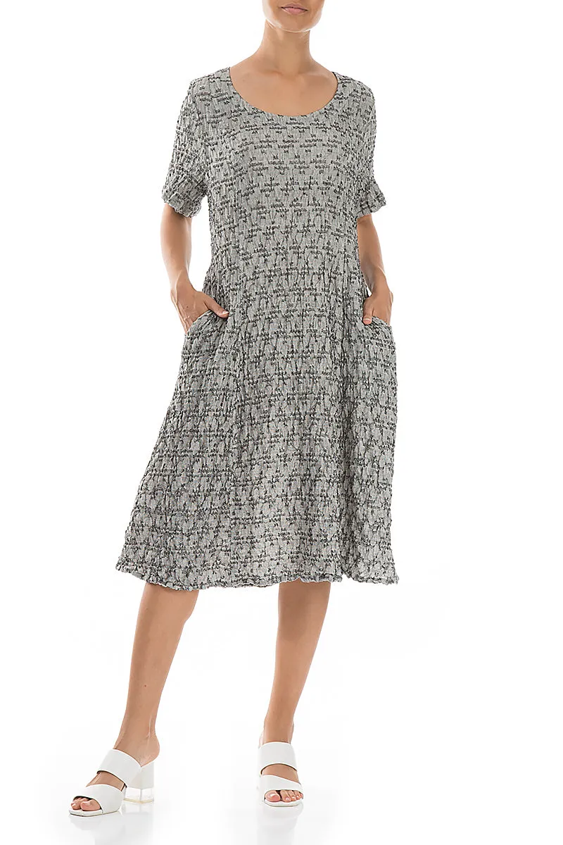 Geometric Texture Grey Linen Dress