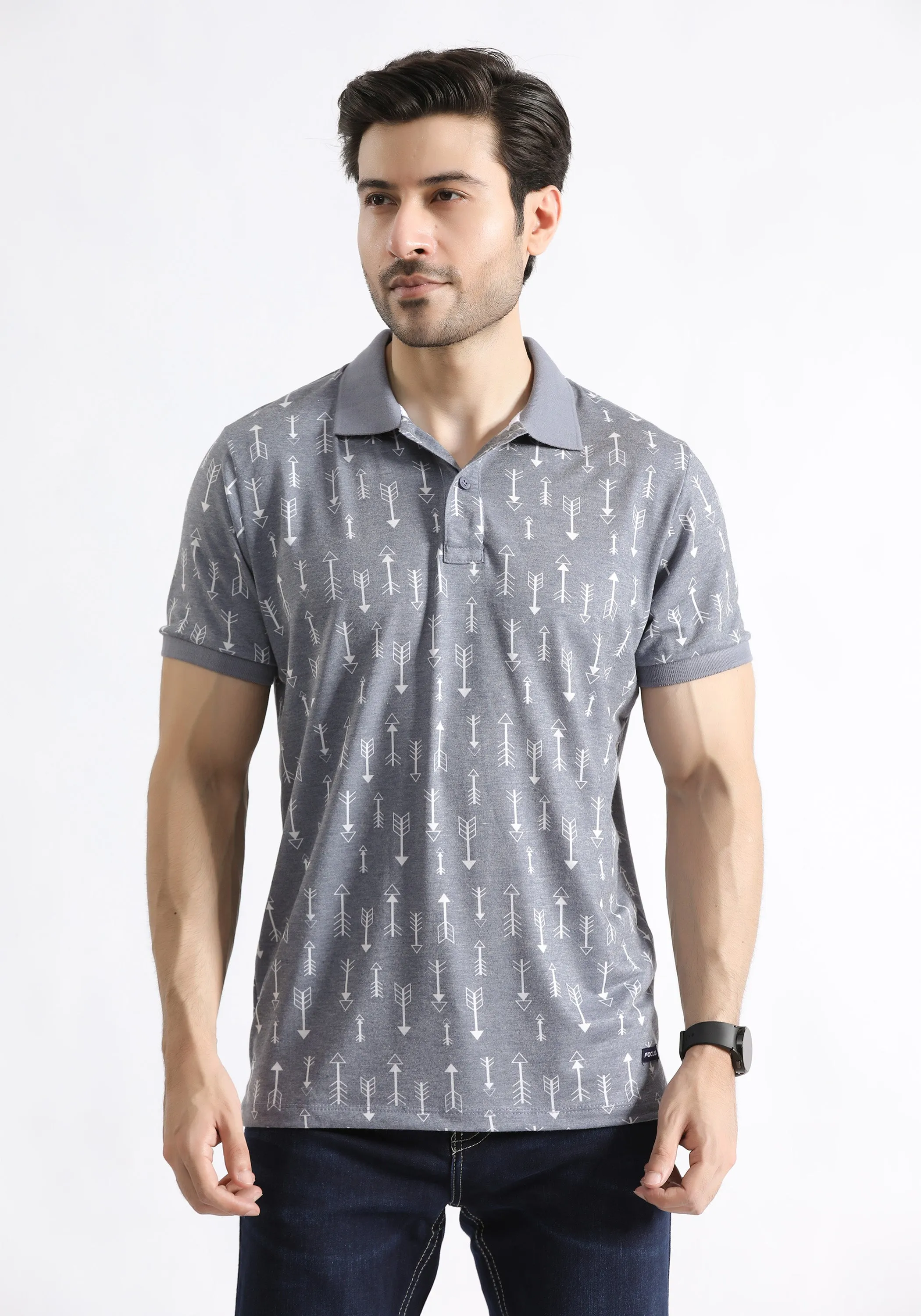 Grey  Printed Polo Shirt