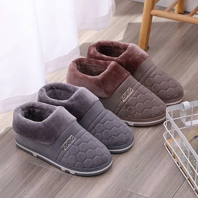 Groovywish Back Wrap Men Warm Slippers Thick Fur Comfy Indoor Shoes