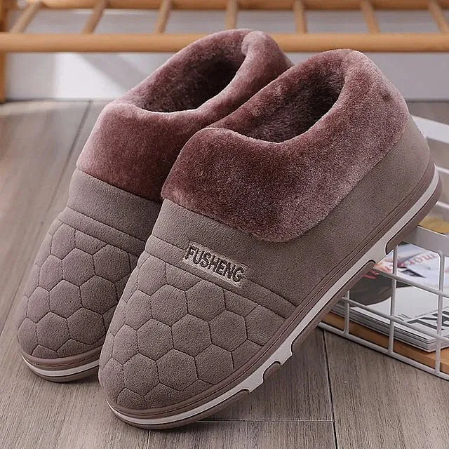 Groovywish Back Wrap Men Warm Slippers Thick Fur Comfy Indoor Shoes