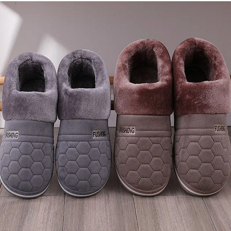 Groovywish Back Wrap Men Warm Slippers Thick Fur Comfy Indoor Shoes