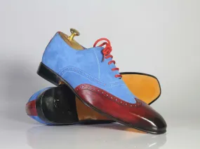 Handmade Men's Blue Dark Brown Shoes, Men Leather Suede Stylish Designer Shoes