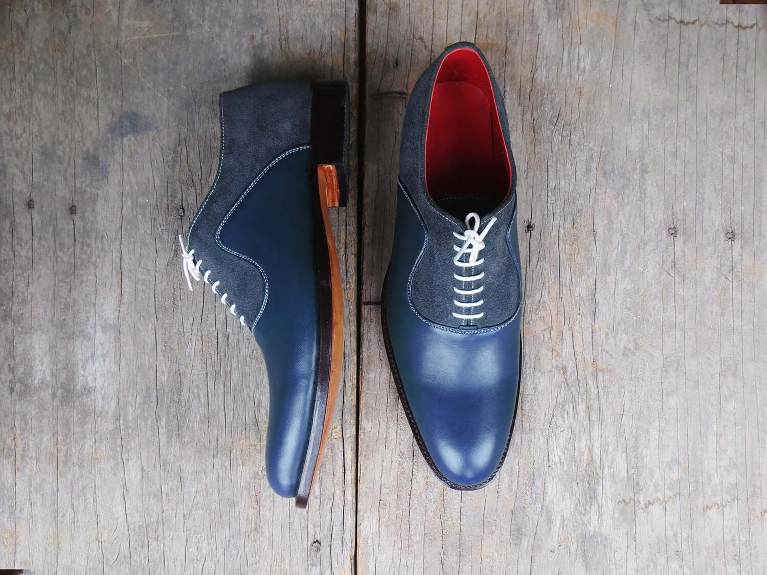 Handmade Men's Blue Leather Suede Lace Up Shoes, Men Designer Dress Formal Shoes