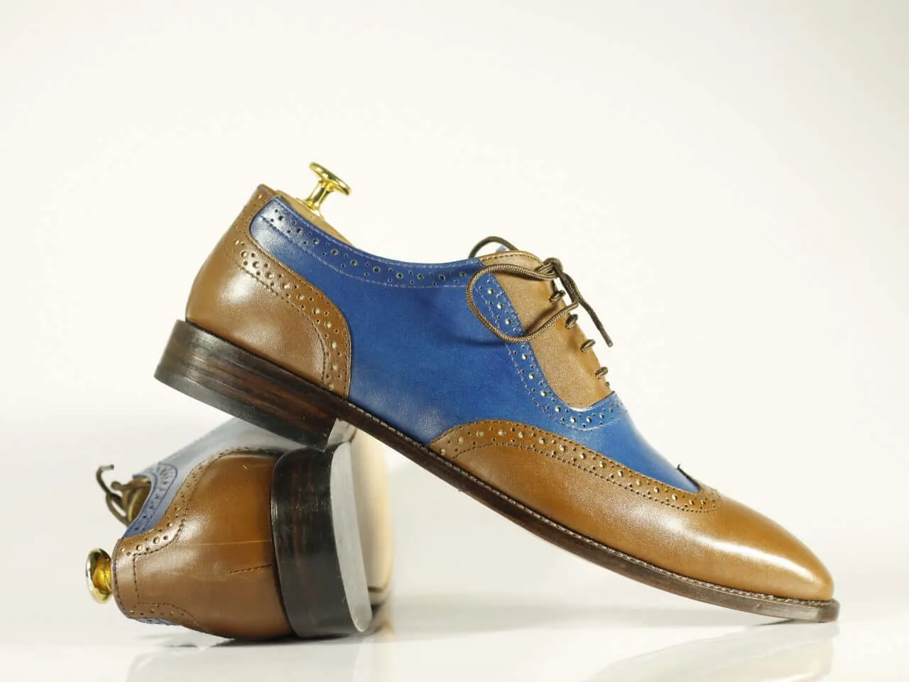 Handmade Men's Brown Blue Wing Tip Leather Lace Up Shoes, Men Designer Dress Formal Shoes