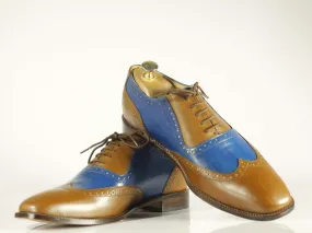 Handmade Men's Brown Blue Wing Tip Leather Lace Up Shoes, Men Designer Dress Formal Shoes