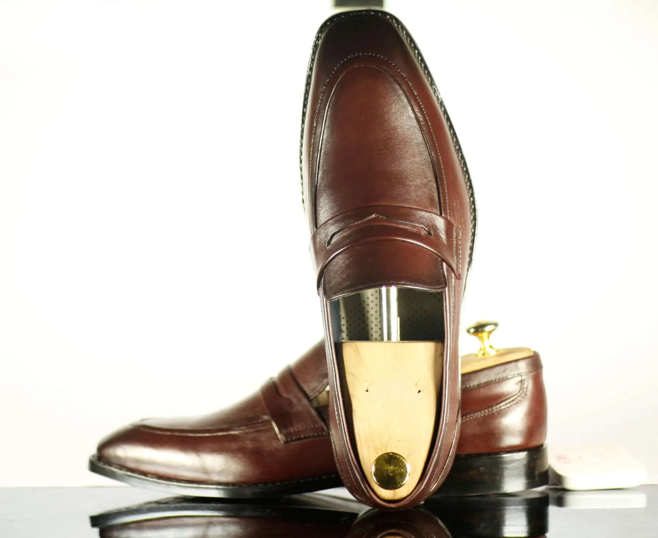 Handmade Men's Brown Leather Penny Loafer Shoes, Men Designer Dress Formal Luxury Shoes