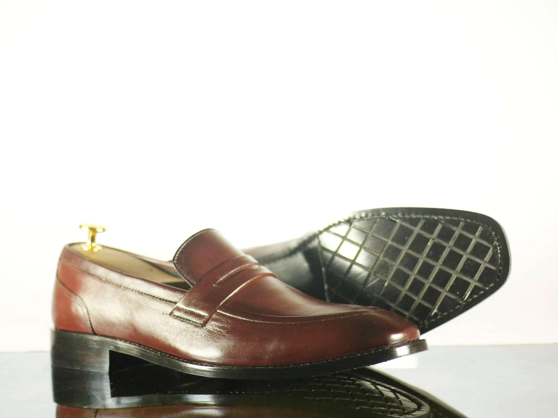 Handmade Men's Brown Leather Penny Loafer Shoes, Men Designer Dress Formal Luxury Shoes