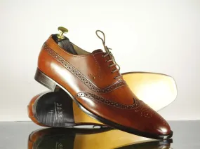 Handmade Men's Brown Wing Tip Brogue Leather Lace Up Shoes, Men Designer Dress Formal Luxury Shoes