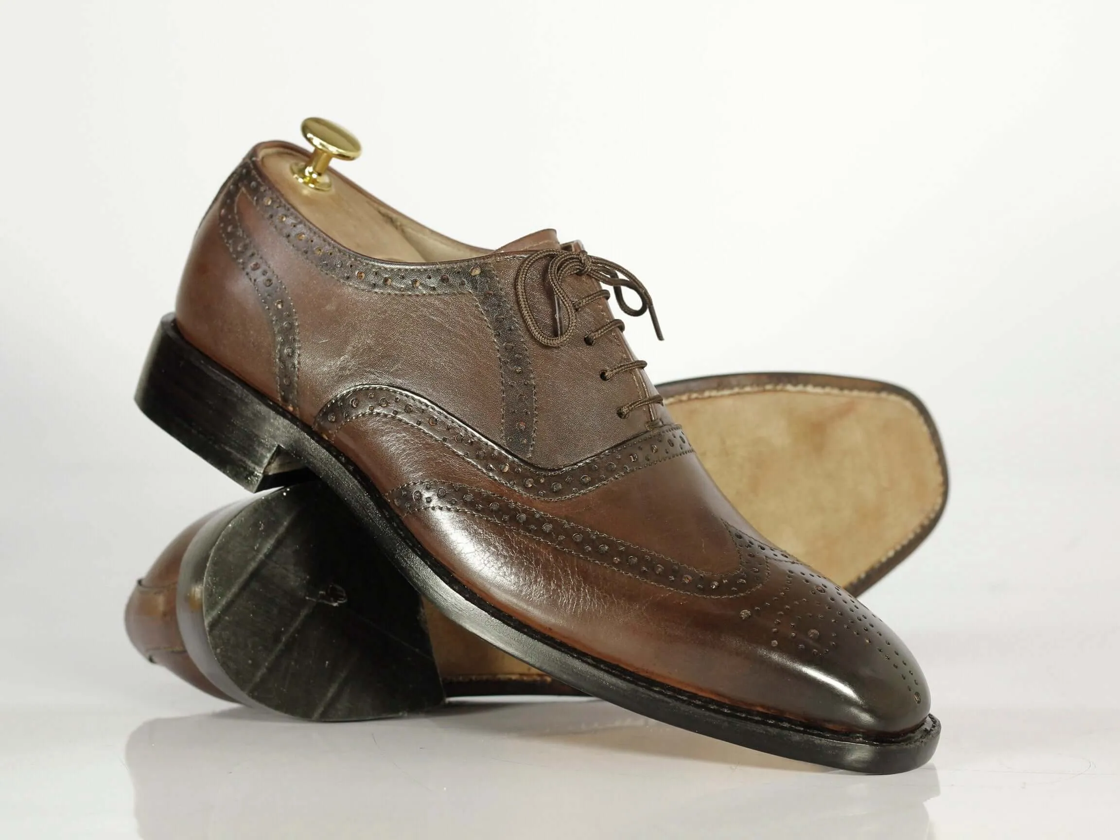 Handmade Men's Chocolate Brown Wing Tip Brogue Leather Shoes, Men Designer Dress Formal Shoes