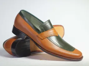 Handmade Men's Green Tan Leather Penny Loafers, Men Designer Dress Luxury Shoes