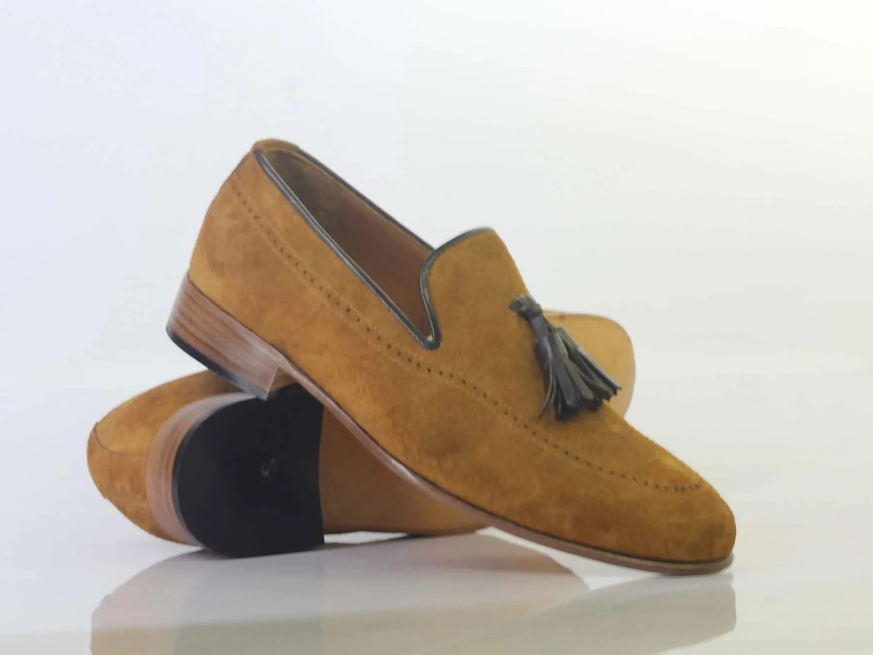 Handmade Men's Tan Color Suede Tassel Loafers, Men Designer Dress Formal Luxury Shoes