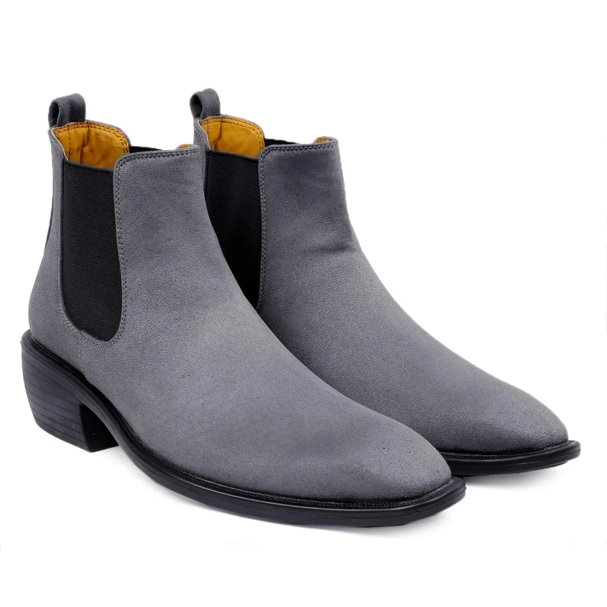 Height Increasing Suede Material Grey Casual Chelsea Boots For Men-JonasParamount