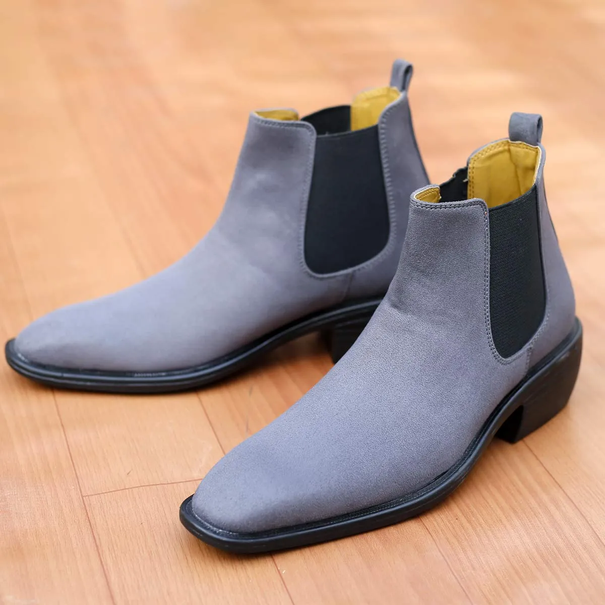 Height Increasing Suede Material Grey Casual Chelsea Boots For Men-JonasParamount