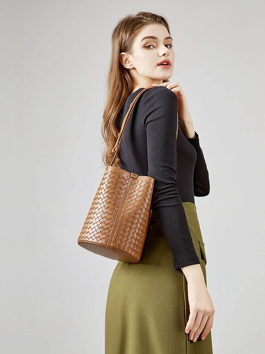 Interwoven Lambskin Leather Bucket Bag, Small Shoulder Bag,  Woven Purse Women Classic bag Crossbody Designer  Bag, Designer Bag